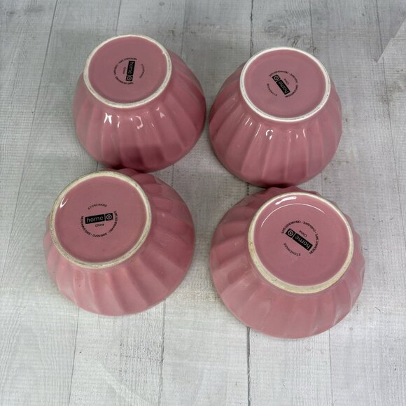 Home Target SOILD PINK Retro Stoneware Oven Safe Fluted Soup Cereal Bowls Set 4 - Picture 8 of 16